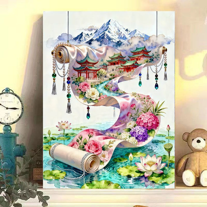 Elegante chinesische Landschaftsrollenkunstdruck Karnz