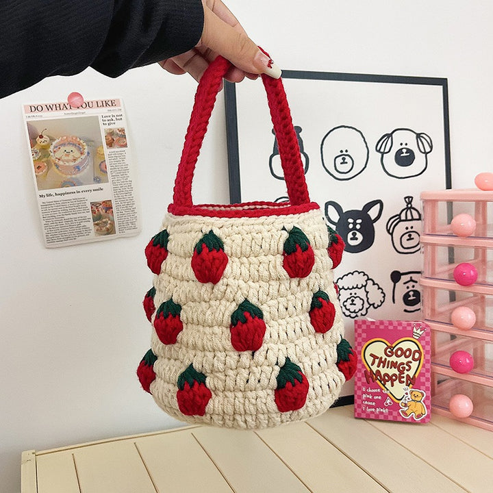 Süße Häkeln Erdbeer-Themen Mini Eimer Tasche