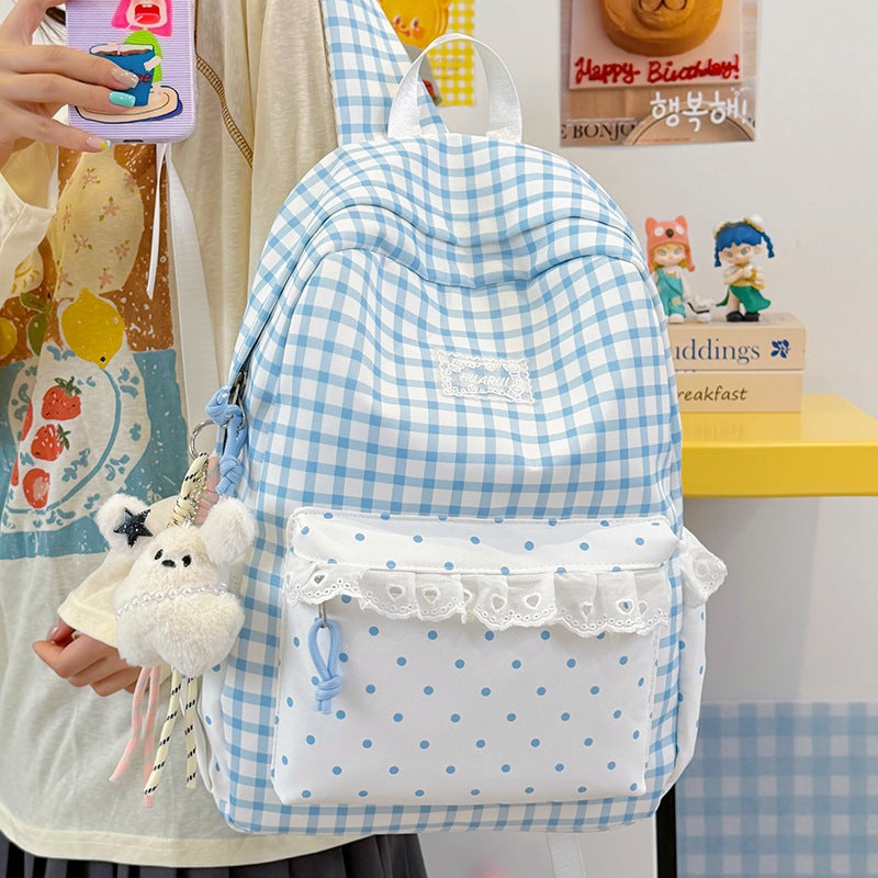 Stylische Gingham-Print Freizeit Rucksack Karnz