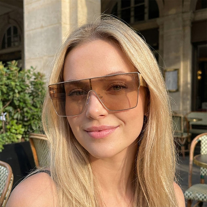 Damen Modische visierartige Sonnenbrille mit innovativem Rahmen Karnz
