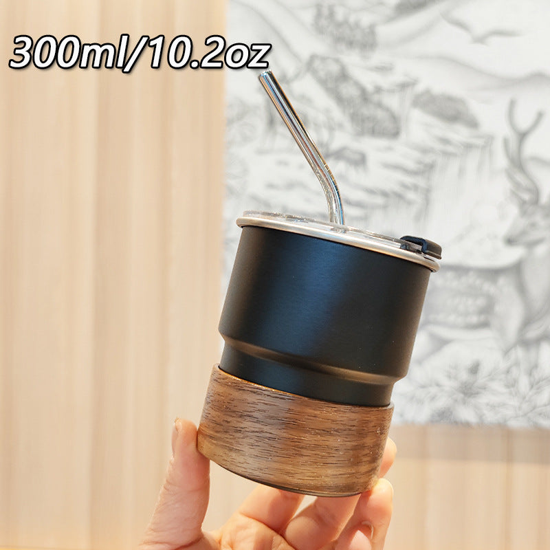 Damen stilvolle Edelstahl-Trinkbecher mit Holz-Applikation Karnz