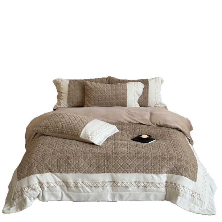 Luxuriös Wendbares Sherpa-geprägtes Diamant-Steppbett-Set mit Besticktem Saum