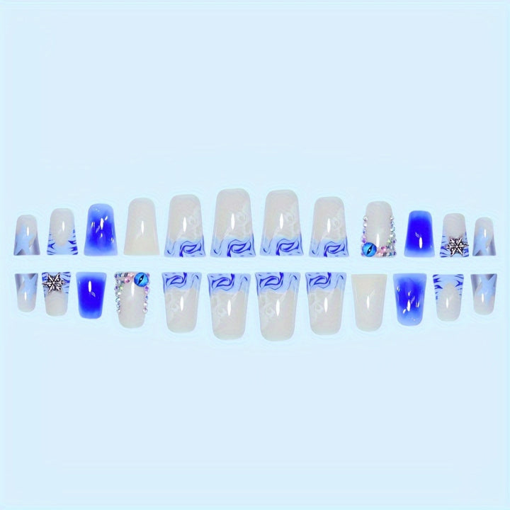 Dekoratives Press-on-Nagelkunst-Set mit Edelsteinakzenten Karnz