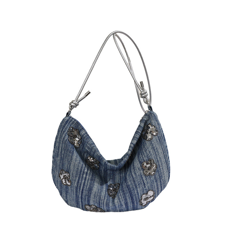 Florale Verzierungen Denim Handtasche Karnz