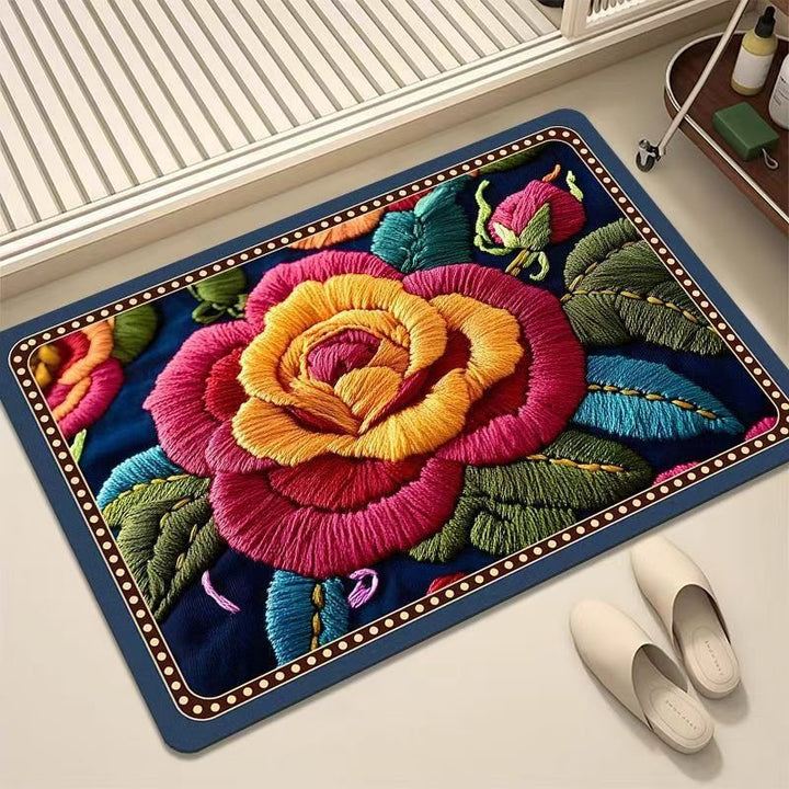 Luxuriöser Bestickter Floraler Teppich Karnz