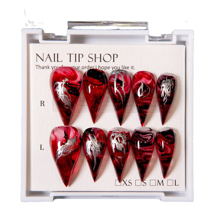 Stiletto Press-On Nail Set mit künstlerischem Wirbel-Design