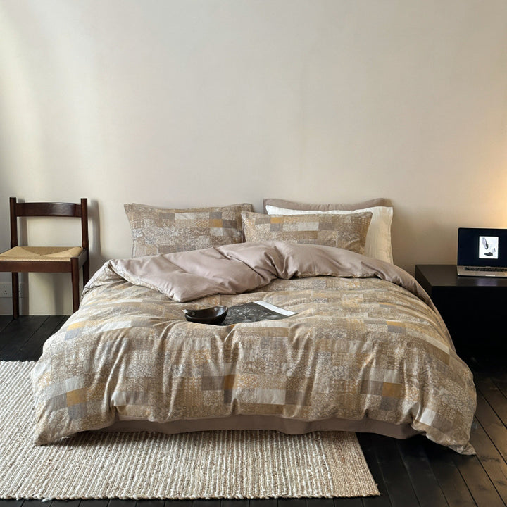 Wendbares Baumwollsatin-Patchwork-Struktur Bettwäsche-Set mit tiefen Passformen und Oxford-Kissenbezügen