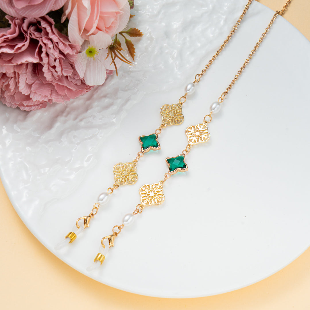 Elegante Edelstein- und Perlen-Brillenband Karnz