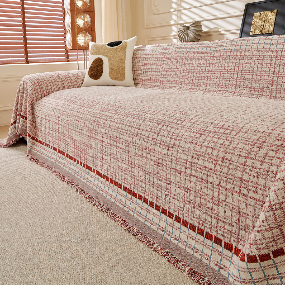 Reversible Woven Couch Throw Slipcover with Fringed Hem