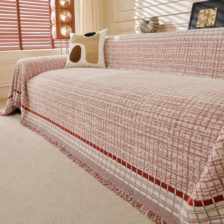 Reversible Woven Couch Throw Slipcover with Fringed Hem
