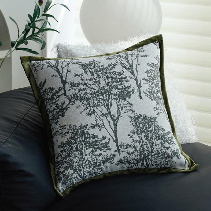 Quadratischer Jacquard-Kissenbezug mit fotorealistischem Baumrelief und samtiger Keder Karnz