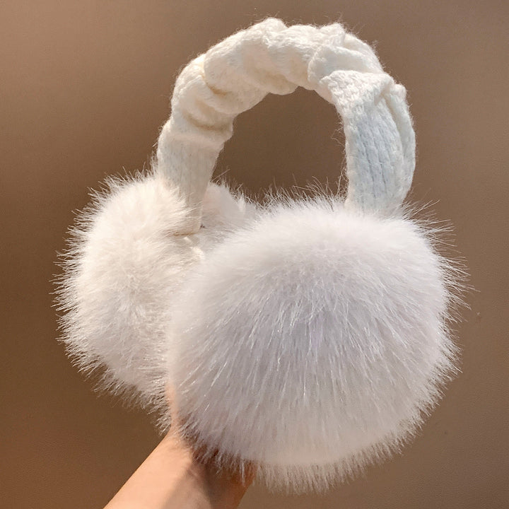 Plüsch-Faux-Fur-Rund-Ohrmuffen mit gestepptem Kabelstrick-Stirnband Karnz