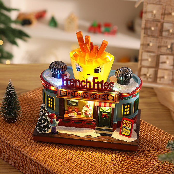 Beleuchtete Weihnachtsdorf-Dekoration mit beweglichen Figuren Karnz