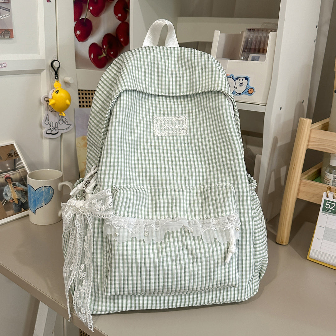 Charmantes gestreiftes Rucksack mit Spitzenbesatz Karnz