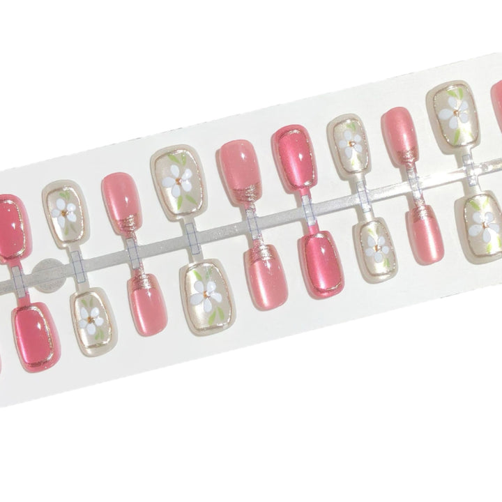 Blumenverziertes Press-On Nagelset