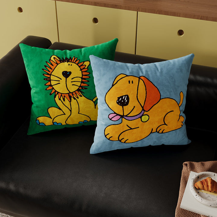 Decorative Cartoon Puppy Plush Throw Pillow Cover with Breathable Knit Texture