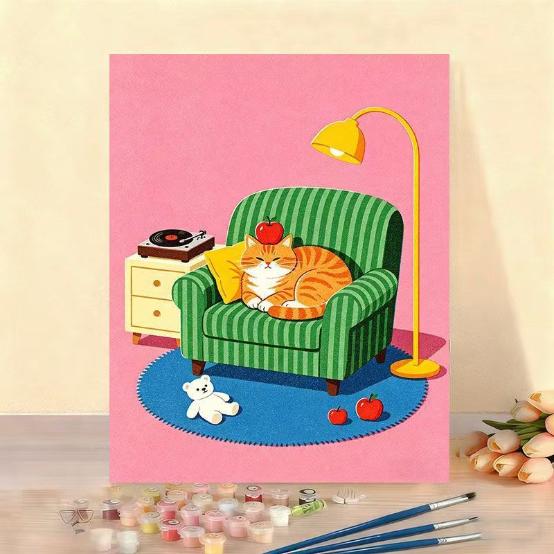 Verspielt Katze Illustration Leinwand Kunstwerk Karnz