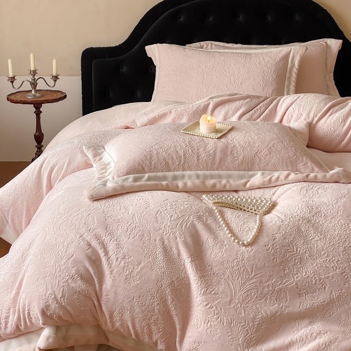 Bestickte Jacquard Blumenduvetbezugset mit Samt-Kante und Perlenapplikation