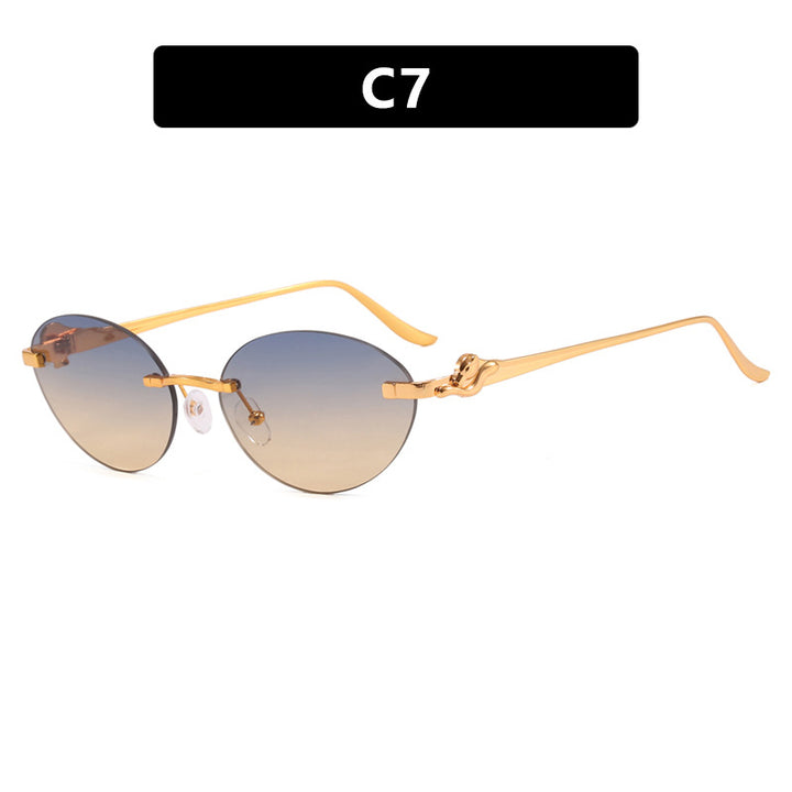Damen runde Sonnenbrille mit elegantem, halbtransparentem Rahmen und modischen Details Karnz