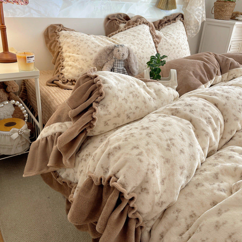 Rüsch-Plüsch Wendbare Bettwäsche Set mit Cartoon-Hase Druck und Flanell Kissenbezügen