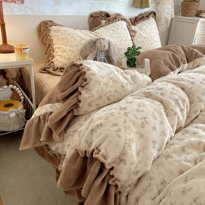 Rüsch-Plüsch Wendbare Bettwäsche Set mit Cartoon-Hase Druck und Flanell Kissenbezügen