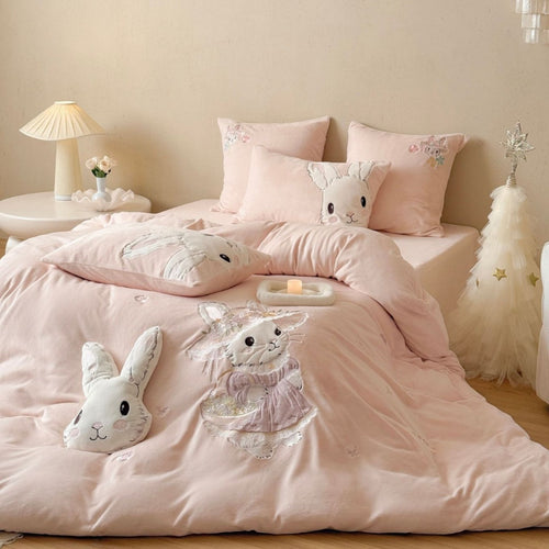 Kinderplüsch-Hase Applikation Bettwäsche Set