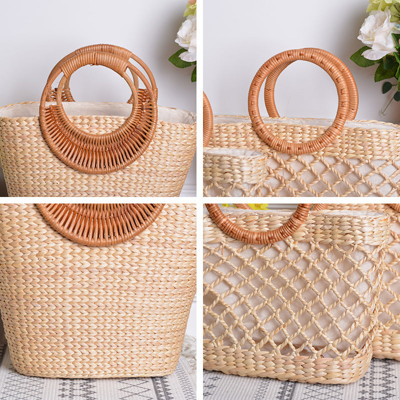 Damen handgefertigte Strandtasche mit geflochtenen Griffen Karnz