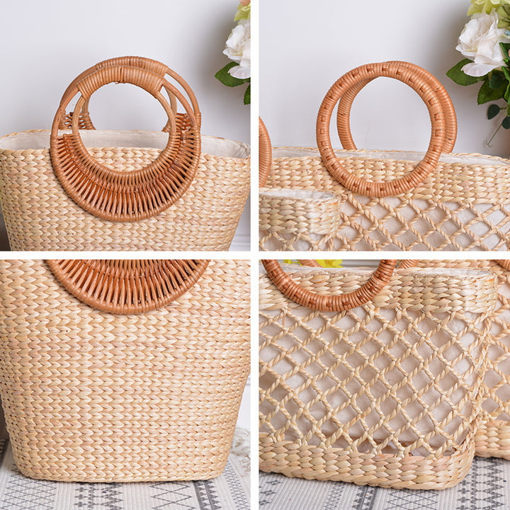 Damen handgefertigte Strandtasche mit geflochtenen Griffen Karnz