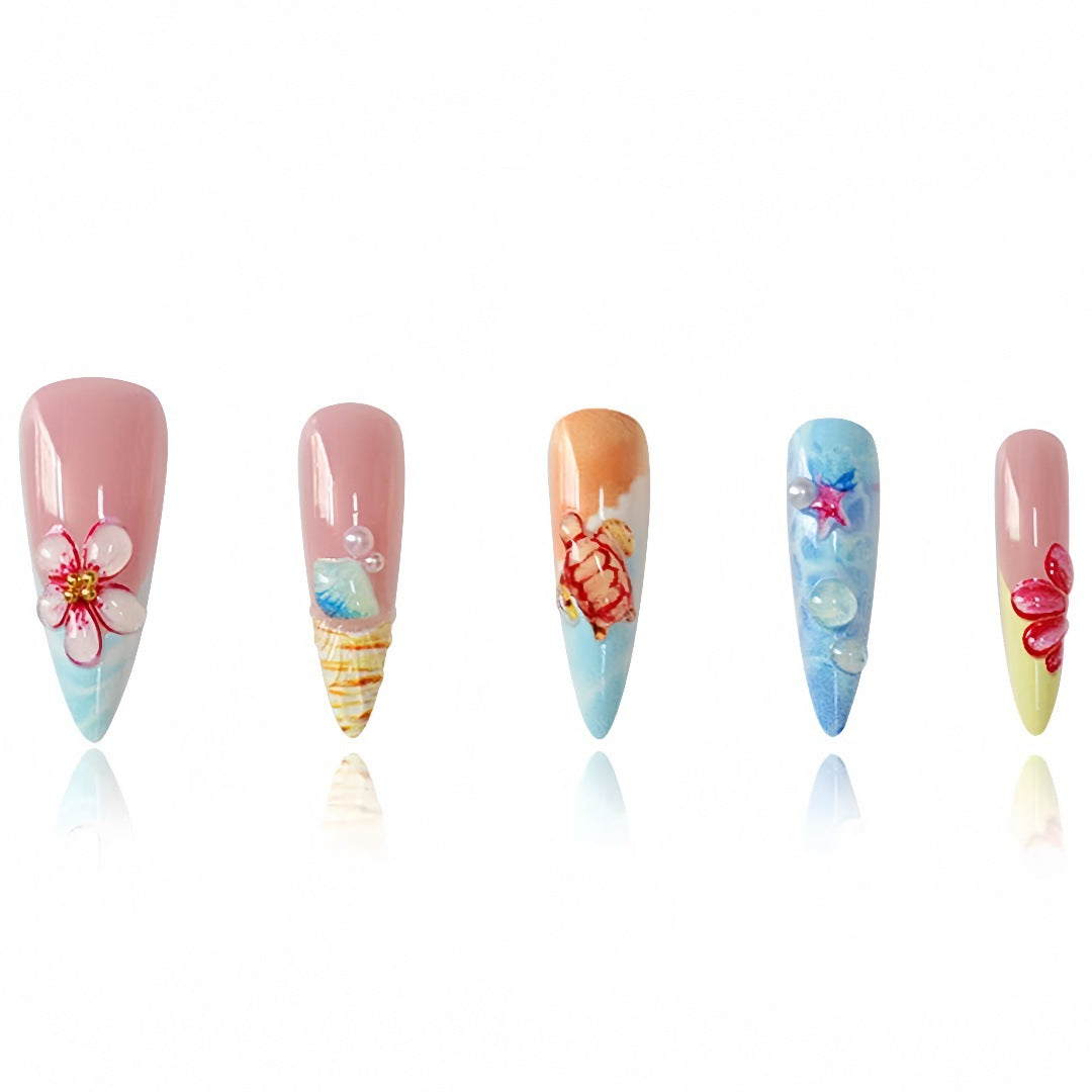 Künstlerisch vom Meer inspiriertes Press-On-Nagelset Karnz