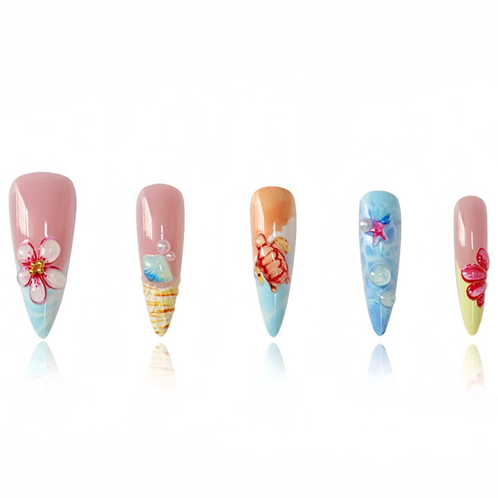Künstlerisch vom Meer inspiriertes Press-On-Nagelset Karnz