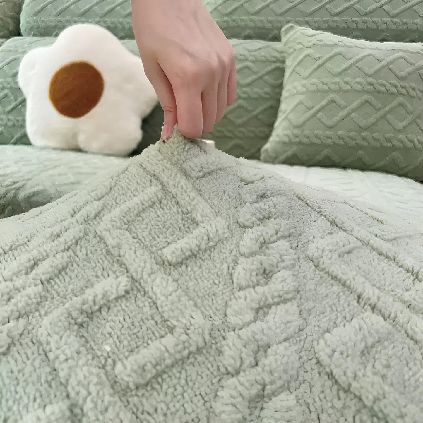 Samt-Sofa-Bezug mit Diamantmuster – weich und luxuriös | Perfekte Passform für jedes Sofa | Karnz