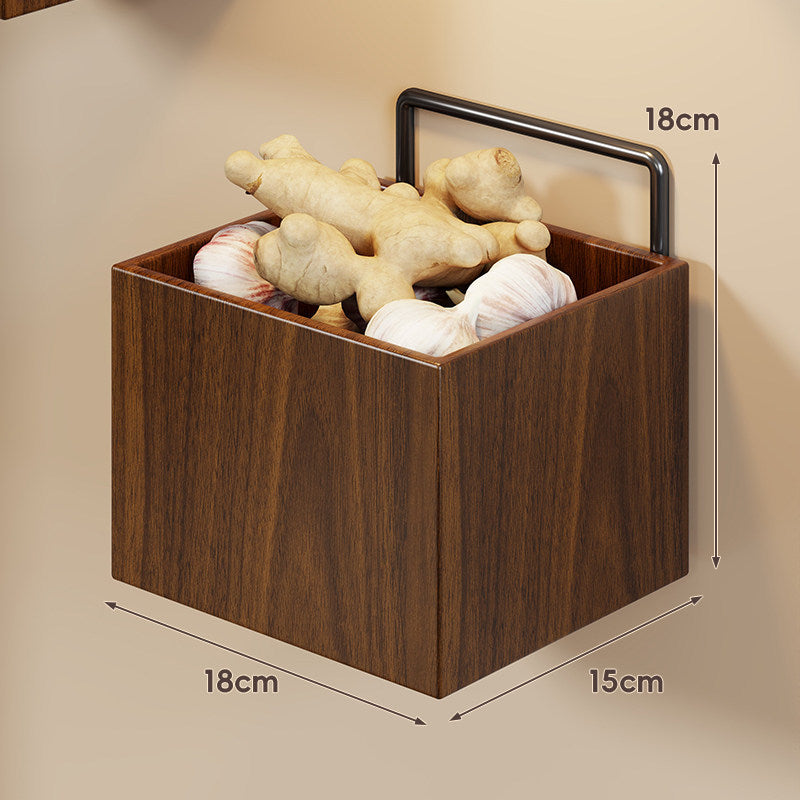 Wandmontierte Holzoptik Küchenlagerbox Organizer mit Klebehalterung