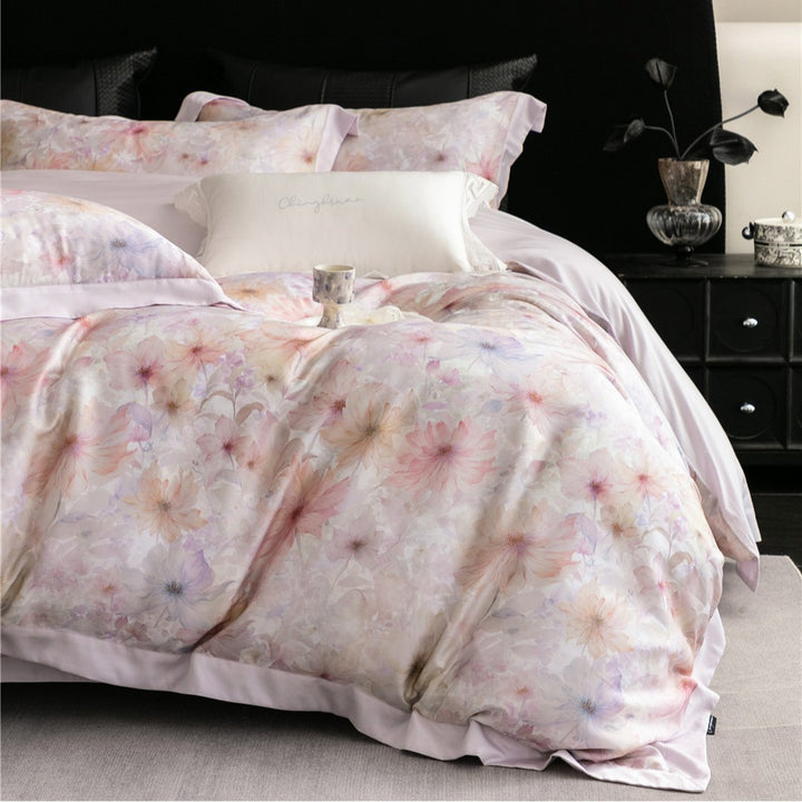 Luxus Aquarell Floral Gebürstet Mikrofaser Bettbezug Set mit Paspelbesatz