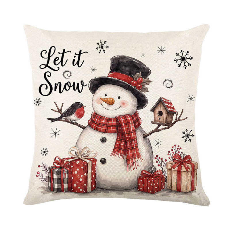 Festlicher Schneemann Aquarelldruck Leinen-Textur Quadratisches Kissenbezug mit verstecktem Reißverschluss