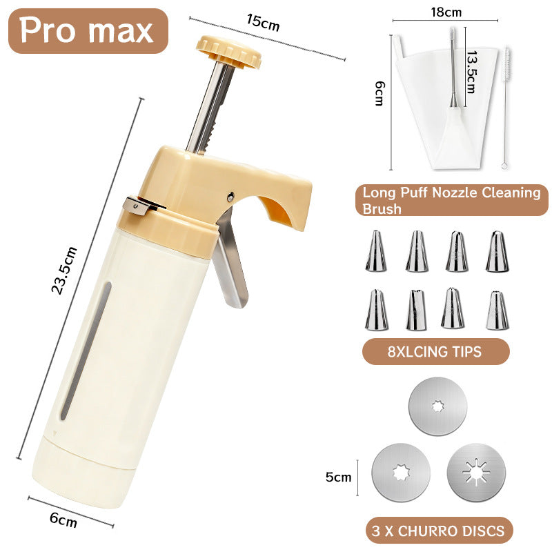 Handheld Cookie Press and Churro Maker with Assorted Piping Discs and Stainless Nozzles