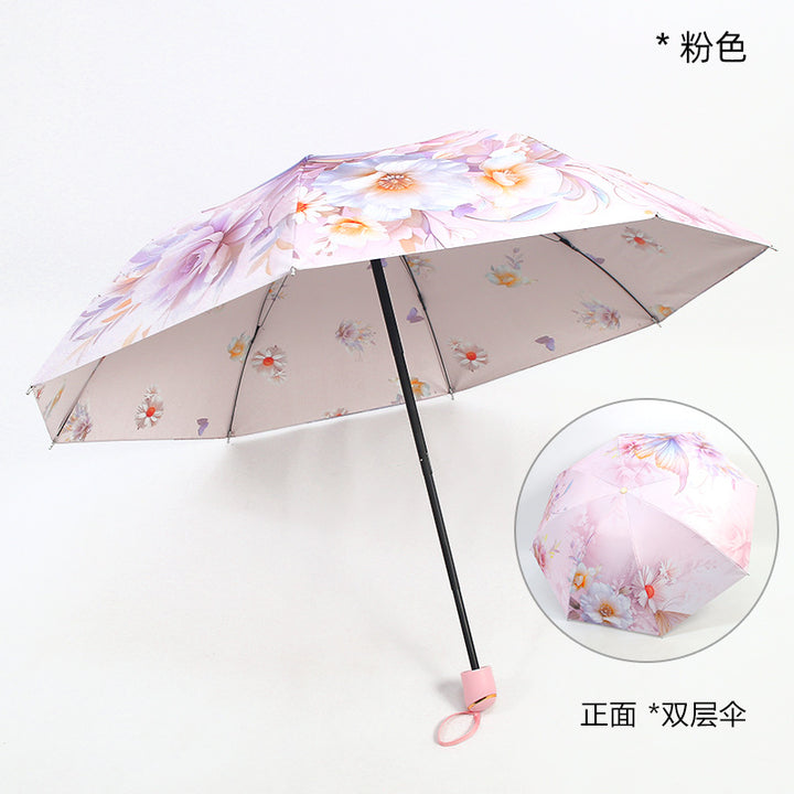 Damen eleganter Falt-Regenschirm mit floralen Motiven Karnz