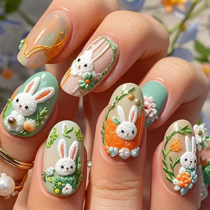 Verspielt Hasen-Themen 3D Press-On Nagelkunst Karnz