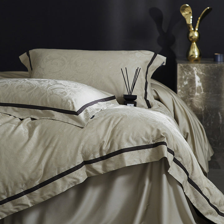 Luxuriöses Satin-Bettwäsche-Set mit Jacquard-Blumenmuster und verdecktem Reißverschluss