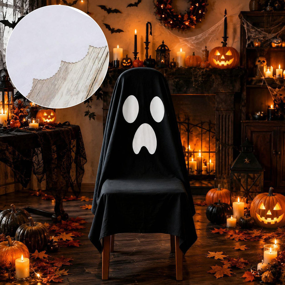 Halloween Stuhlhusse aus Baumwolle mit gespenstischem Gesicht und gezacktem Saum