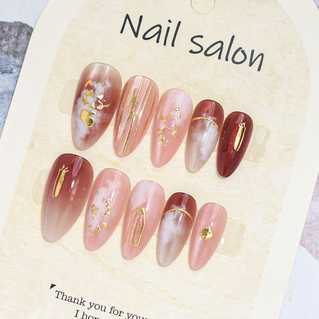Künstlerisches Press-On-Nagelset mit Kirschblütenmuster Karnz