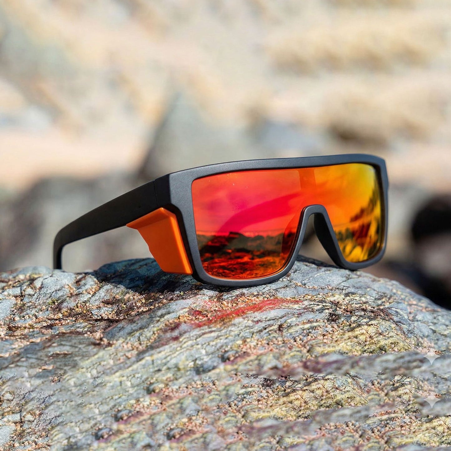 Damen Sportsonnenbrille im modernen Design mit breitem Rahmen und polarisierenden Gläsern Karnz
