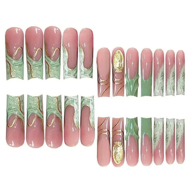 Luxe Marmorierte Press-On Nagelkunst Karnz