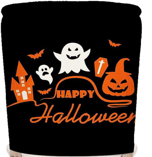 festliche Halloween-Stuhlhussen aus dehnbarem Polyester mit Hexenhut- und Schriftzug-Motiv