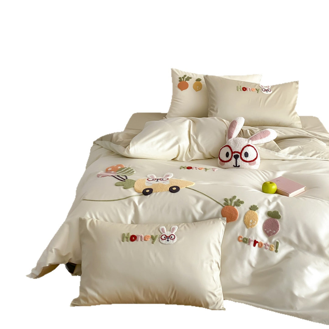 Kinder bestickte Baumwollsatin Bettbezug Set