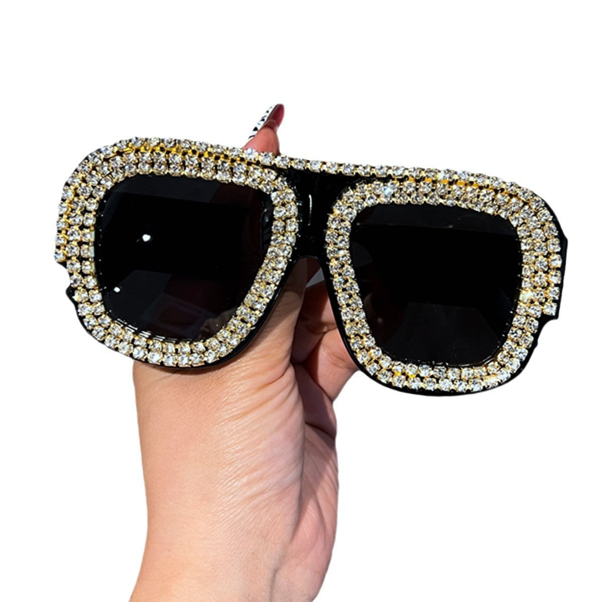 Damen Glamouröse Sonnenbrille mit extravagantem Kristallrahmen Karnz