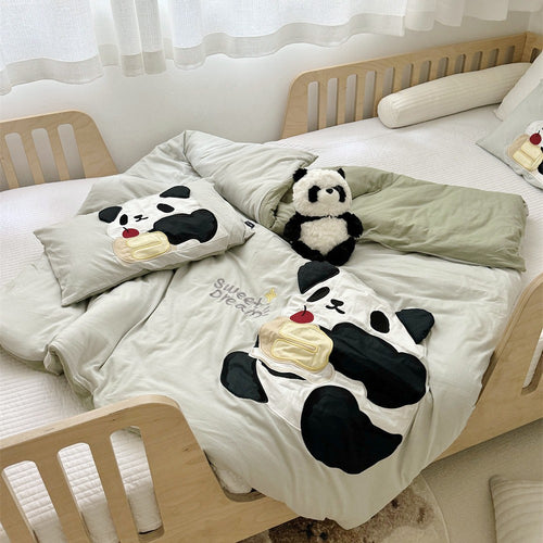 Kids Appliqué Puppy Baumwollsatin Bettbezug mit gesteppten Welpenkopf Kissenbezügen