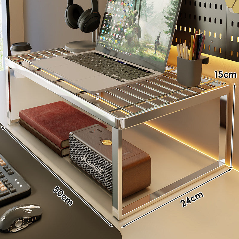 Belüftetes Metallgitter Laptop- und Monitorständer mit unterem Stauraumregal