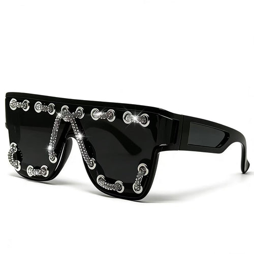 Damen Sonnenbrille mit extravagantem Design und dekorativer Kettenverzierung Karnz
