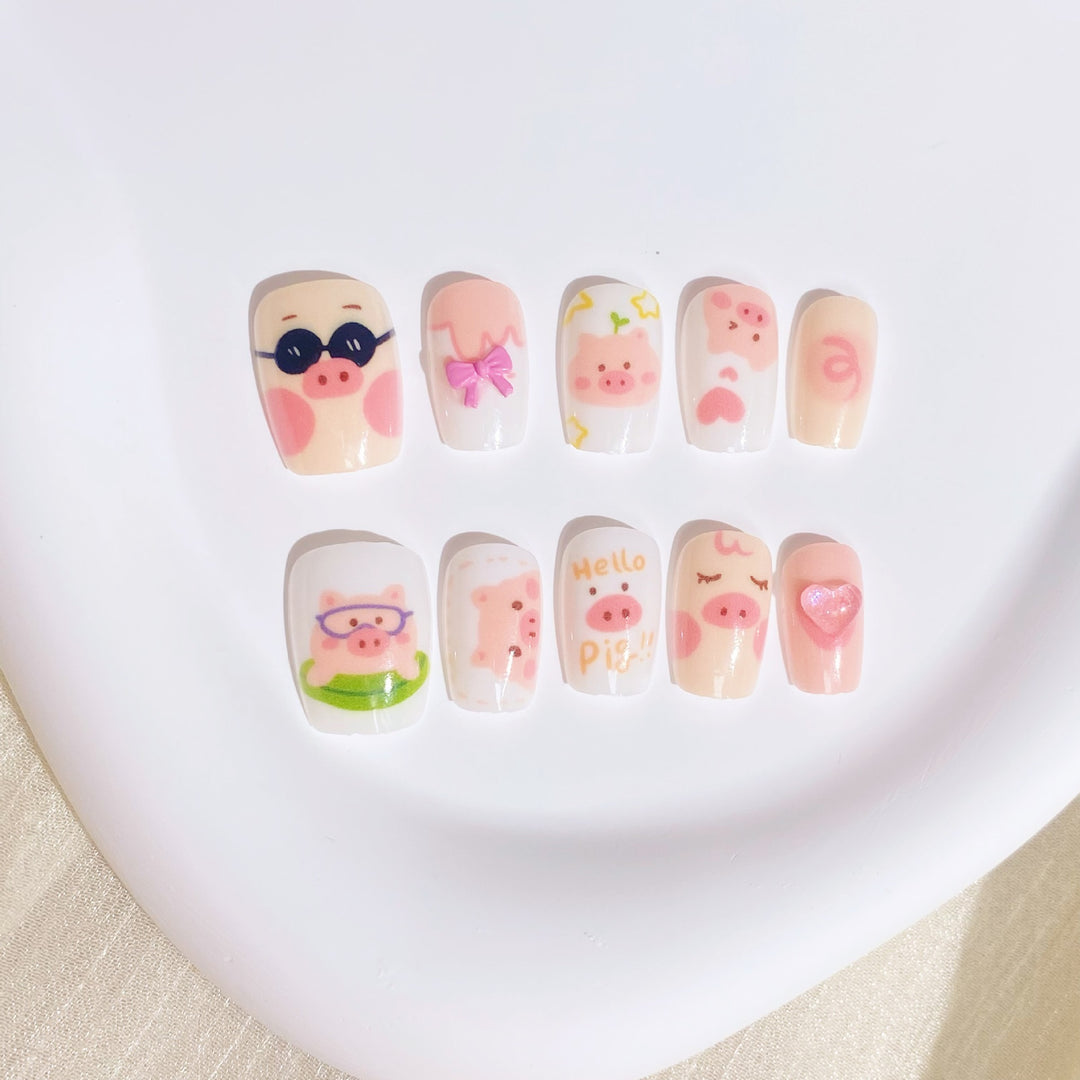Verspieltes Schwein-Themen Press-On Nail Set