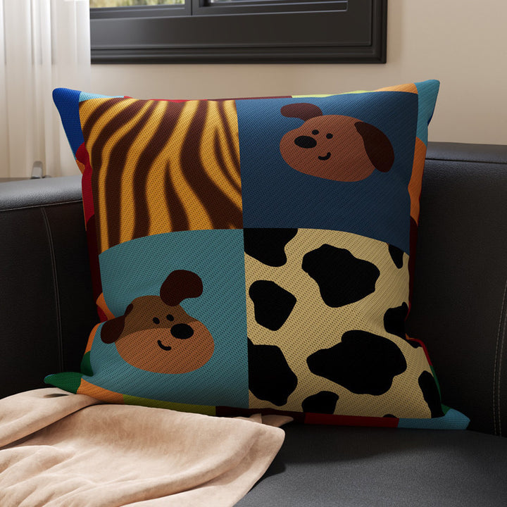 Plush Square Throw Pillow Cover with Happy Kitten Print and Hidden Zipper